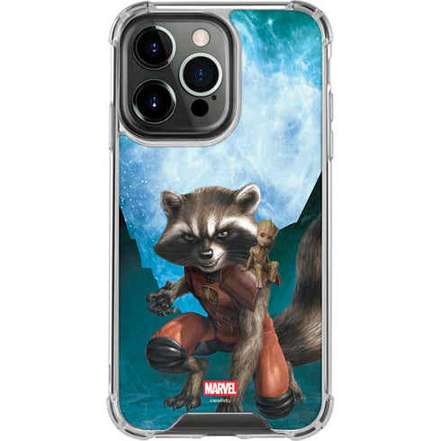 Marvel Rocket and Baby Groot Cosmic Bond iPhone 15 Pro Max Clear Case